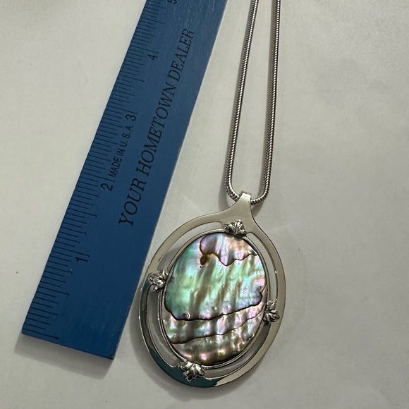 Whiting & Davis Silver Necklace with Iridescent Pendant - Picture 5 of 5